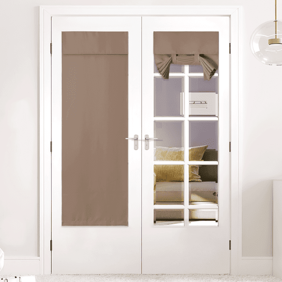 NICETOWN Blackout Door Curtain, Privacy Thermal Insulated Curtains for Doors with Glass French Door Front Door Sidelight Curtain Tie up Shade, Cappuccino, 26"x72", 1 Panel