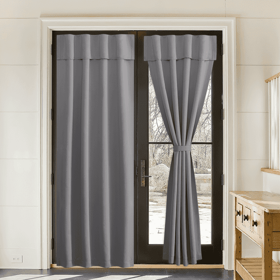NICETOWN Blackout Door Curtain - Privacy Thermal Insulated Self Adhesive Portable Door Window Curtains for Patio French Door Front Door Sidelight Curtain Tie up Shade, W36 x L72 inch, 1 Panel, Gray
