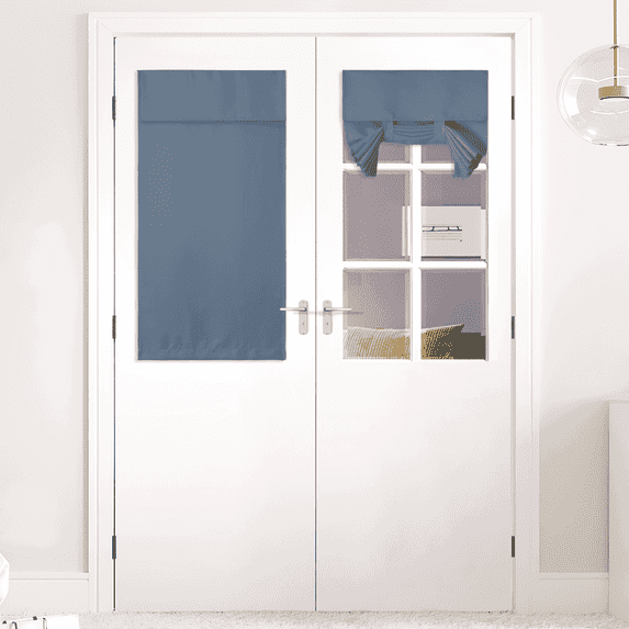 NICETOWN Blackout Door Curtain, Tricia Window Door Shades Thermal Insulated Light Block French Door Curtain Tie up Shades Energy Efficient Door Blind, Stone Blue, 30"x40", 1 Panel