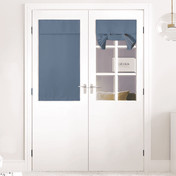 NICETOWN Blackout Door Curtain, Tricia Window Door Shades Thermal Insulated Light Block French Door Curtain Tie up Shades Energy Efficient Door Blind, Stone Blue, 30"x40", 1 Panel