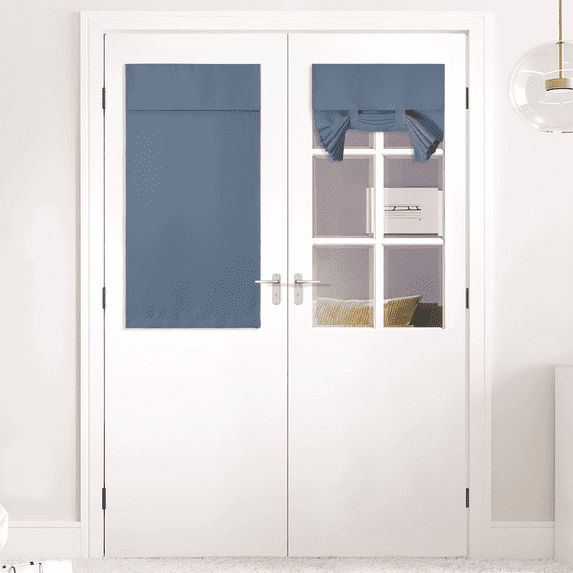 NICETOWN Blackout Door Curtains, Room Darkening Privacy Door Window Shade Thermal Insulated Roll Up Blinds Small Window Decor for French Door Patio Glass Door, Stone Blue, 34"x40", 1 Panel