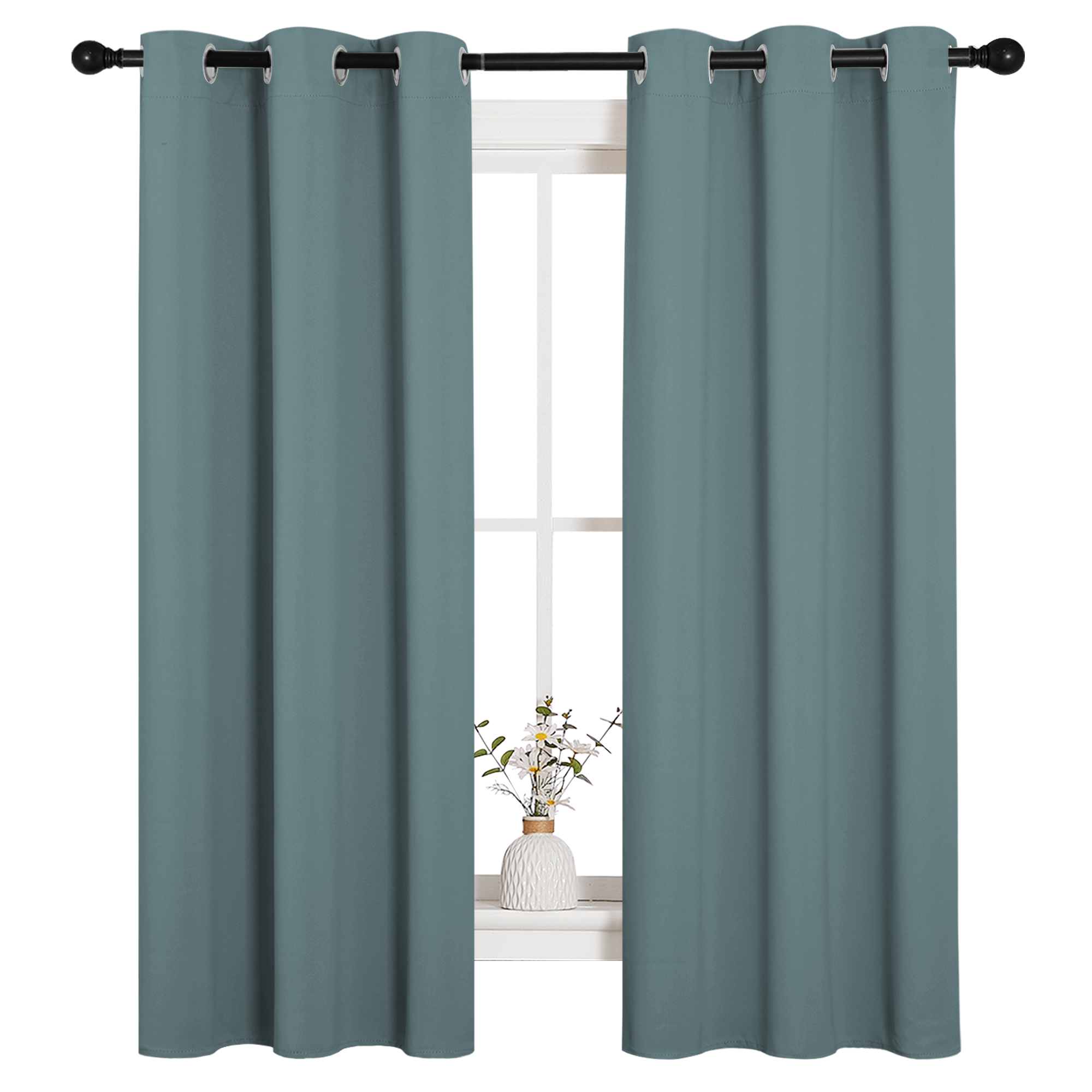 Coodeto Blackout Draperies Curtains, Greyish Blue, 1 Pair, 34 x 72 inch
