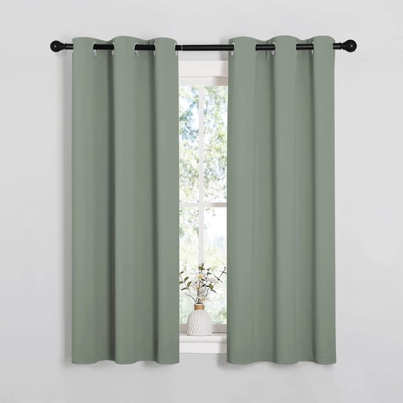 NICETOWN Blackout Draperies Curtains, Greyish Green, 1 Pair, 34 x 54 inch, All Season Thermal Insulated Solid Grommet Top Blackout Curtains/Drapes for Kid's Room