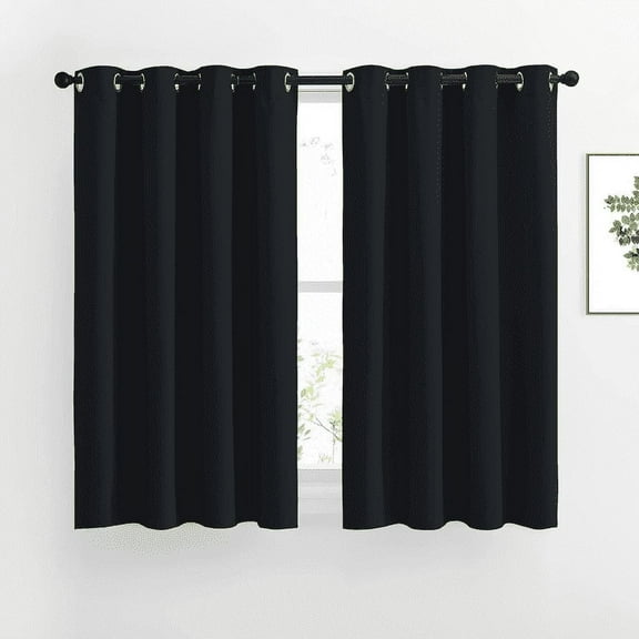 NICETOWN Blackout Draperies Curtains Solid Thermal Insulated Grommet Top Black out Curtains, Black, 1 Pair, 52 x 45 inch