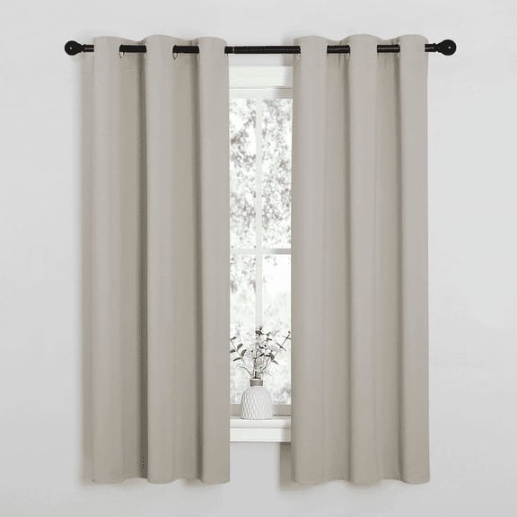 NICETOWN Blackout Drapes Grommet Thermal Bedroom Blackout Curtains, Natural, Set of 2, W37 x L63