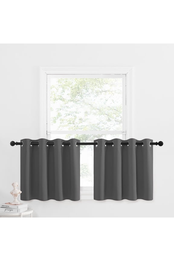 Blackout Kitchen Curtains, Thermal Insulated Curtains Energy Efficient Privacy Grommet Short Window Curtains for Small Window, 52"x 24", Grey, 2 Panels