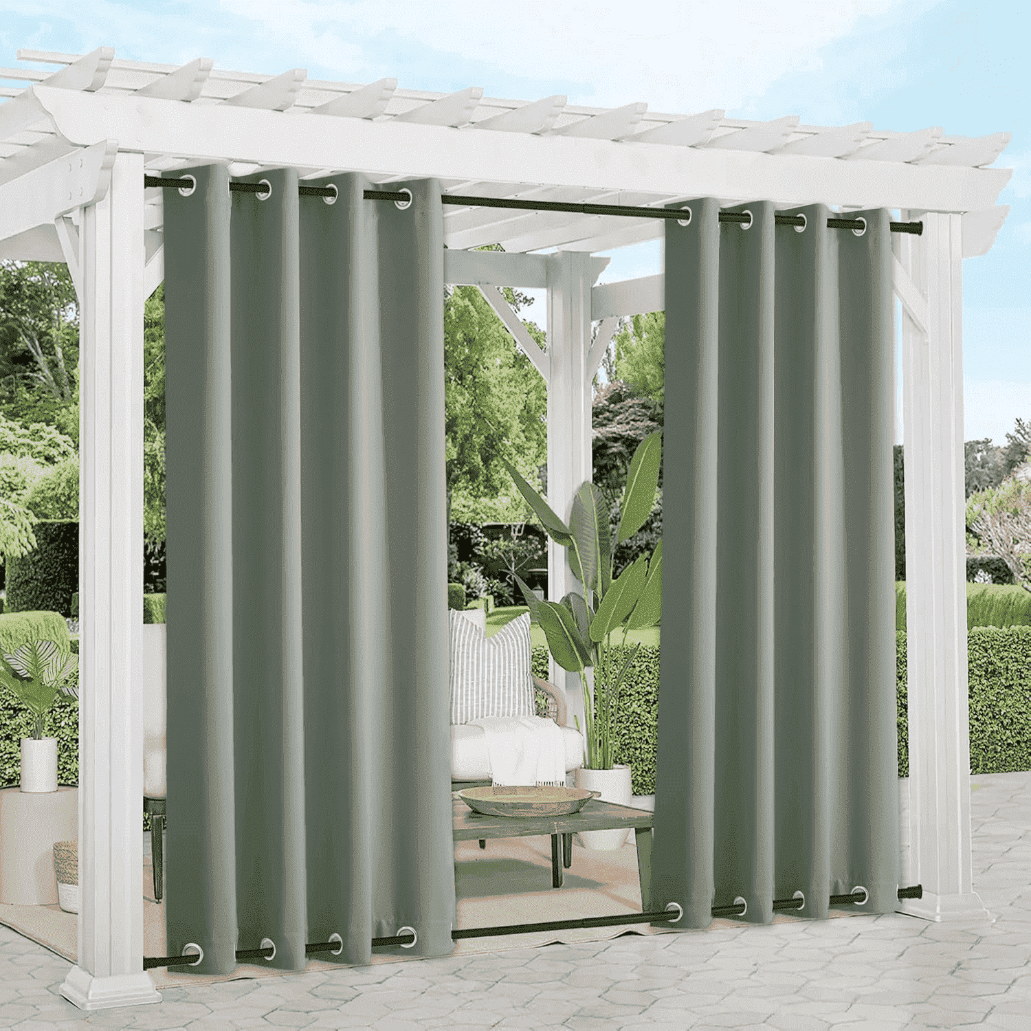 NICETOWN Blackout Outdoor Curtains for Waterproof Thermal Winddproof Top & Bottom Grommet Drapes, W52 x L84, Set of 2, Greyish Green
