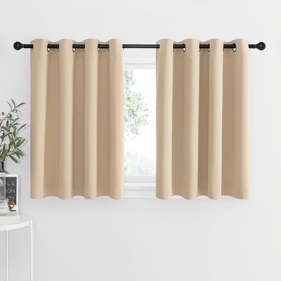 NICETOWN Blackout Small Curtains for Bathroom, Room Darkening Thermal Insulated Curtain Tiers Energy Saving Privacy Grommet Window Treatments, 52"x36", Biscotti Beige, 2 Panels