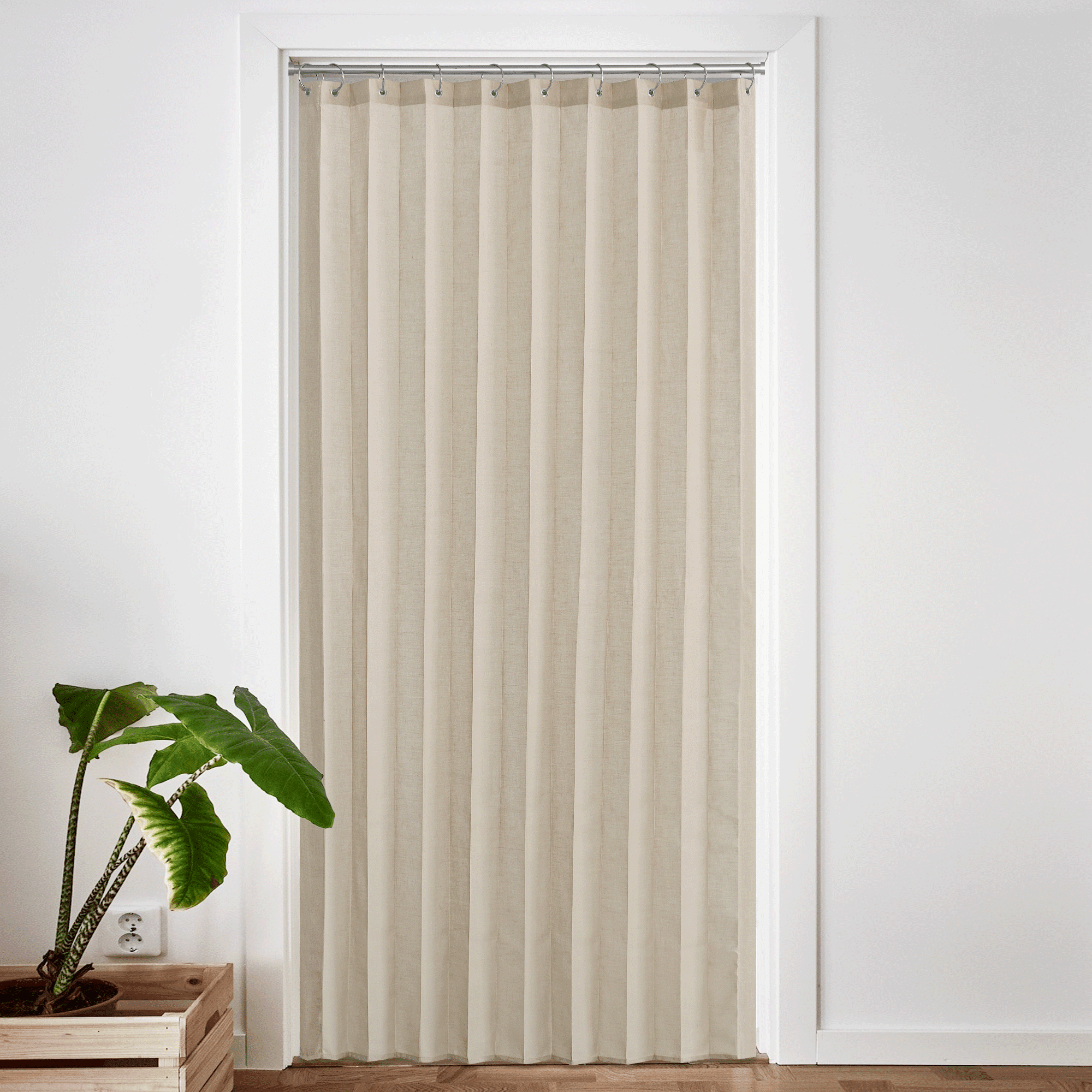Coodeto Closet Curtains, Accordion Style Door Curtains Pleated Folding Linen Door Curtain Light Filtering Linen Curtains for Room Divider/ Sliding Glass Door, 50"x80", Angora, 1 Panel