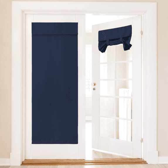 NICETOWN Door Curtains for Door Window, Self Sticky Tricia Window Door Shades Thermal Insulated Blackout French Door Tie Up Shades Window Curtains for Bedroom, Navy Blue, 36"x80", 1 Panel