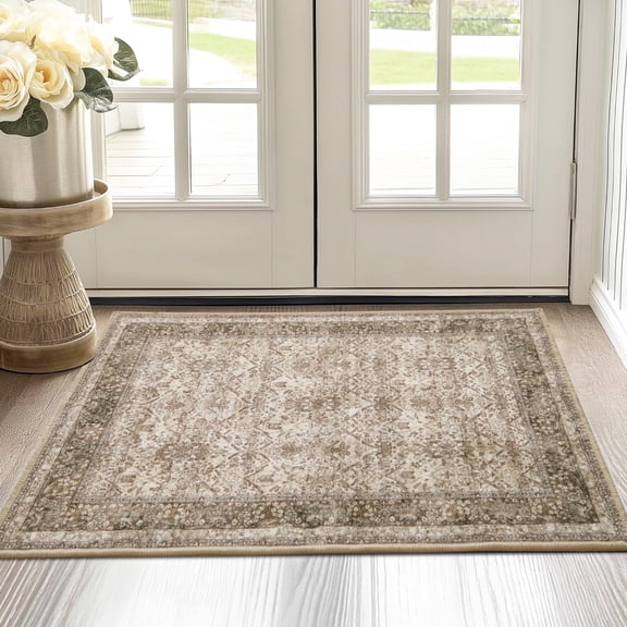 NICETOWN Doormat 2'x3' Washable Area Rug, Machine Washable Non-Slip Stain Resistant Carpet for Hallway Entrance, Brown