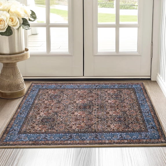 NICETOWN Doormat 2x3 Entryway Small Rug Washable Rug, Non-Slip Soft Foldable Vintage Carpet for Bedroom Living Room Entrance Hallway, Dusty Blue