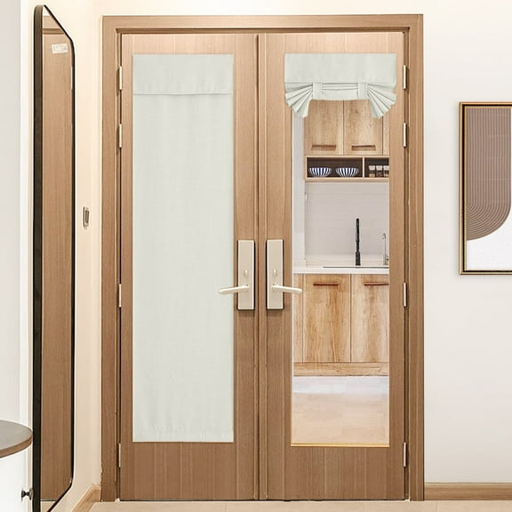 NICETOWN Faux Linen Door Curtains for Sliding Glass Door, Farmhouse French Door Curtains Privacy Tie up Shade for Doorway Front Glass Door Patio, Natural, 26"x72", 1 Panel