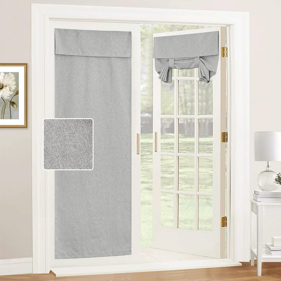 NICETOWN French Door Curtains, Linen Blended Self Adhesive Privacy Door Curtains Thermal Insulated Room Darkening Glass Door Window Curtains for Patio Door, Grey, 30"x80", 1 Panel