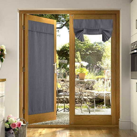 NICETOWN French Door Curtains, Privacy Room Darkening Faux Linen Door Curtains Adjustable Tie Up Curtains for Patio Door Living Room, Charcoal Gray, 30"x72", 1 Panel