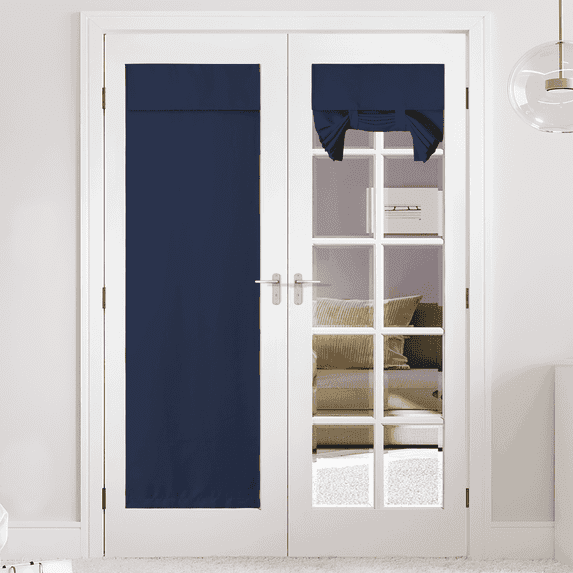 NICETOWN French Door Privacy Curtains Solid Energy Saving Room Darkening Blackout Window Curtains for Home Office Living Room, Navy Blue, 26"x80", 1 Panel
