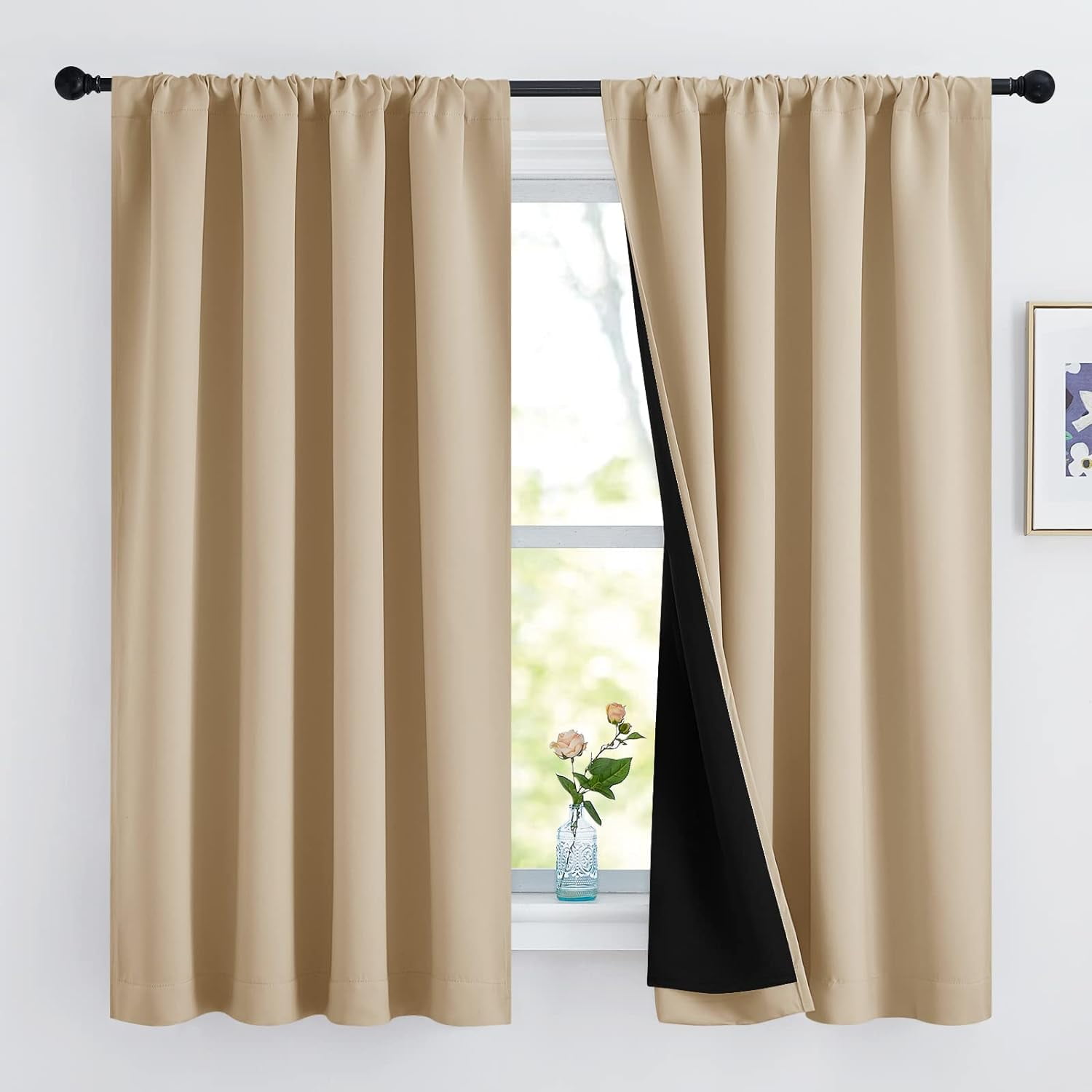 Coodeto Full Blackout Curtains for Bedroom 63 inches Length, Thermal ...
