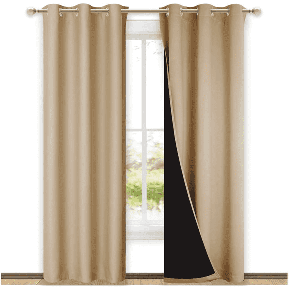 NICETOWN Full Blackout Curtains Double Layer Grommet Thermal Insulated Privacy Drapes, 42"x84", 2 Panels, Biscotti Beige