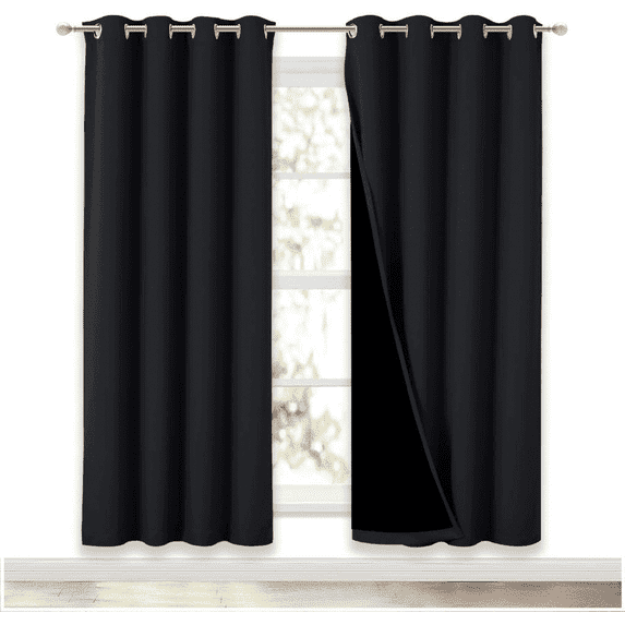NICETOWN Full Blackout Curtains Privacy Grommet Thermal Insulated Modern Drapes for Bedroom, 52"x72", Set of 2, Black