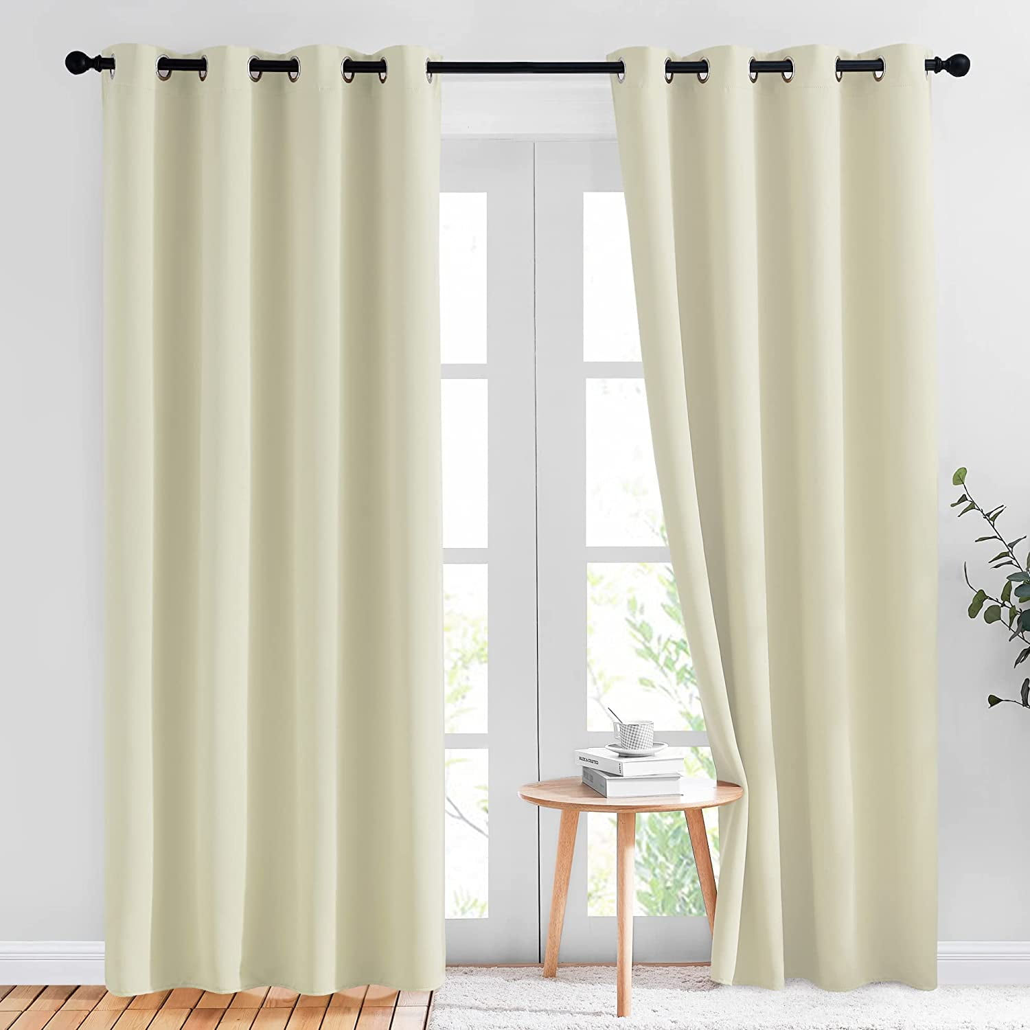 Coodeto Home Beige Solid Blackout Window Curtain Beige Set of 2 W52 X