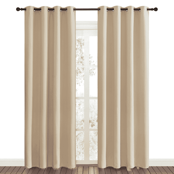 NICETOWN Home Beige Solid Blackout Window Curtain Beige Set of 2 W52 x L84 Room Darkening Window Treatment for Living Room Grommet