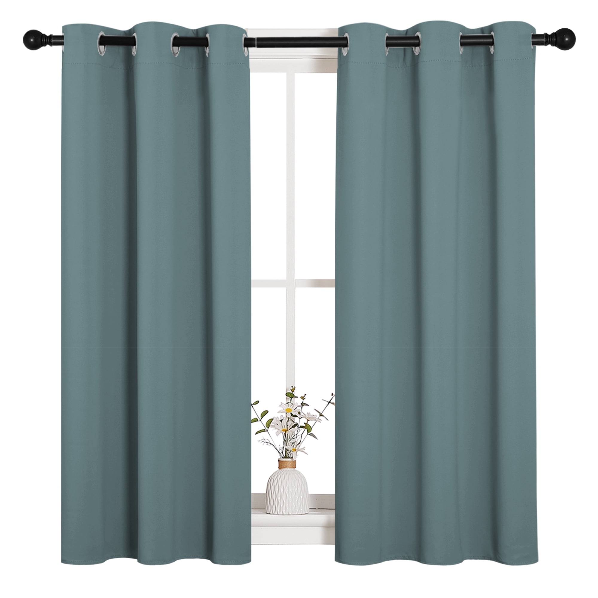 Coodeto Home Greyish Blue Solid Blackout Window Curtain Greyish Blue