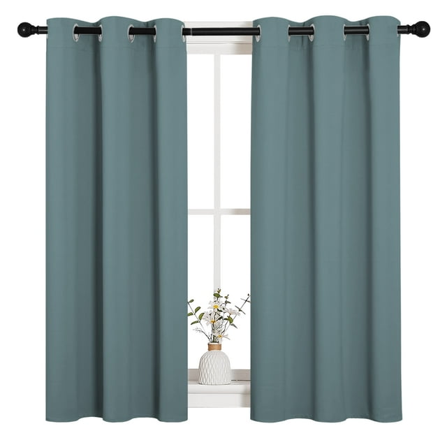 Coodeto Home Greyish Blue Solid Blackout Window Curtain Greyish Blue