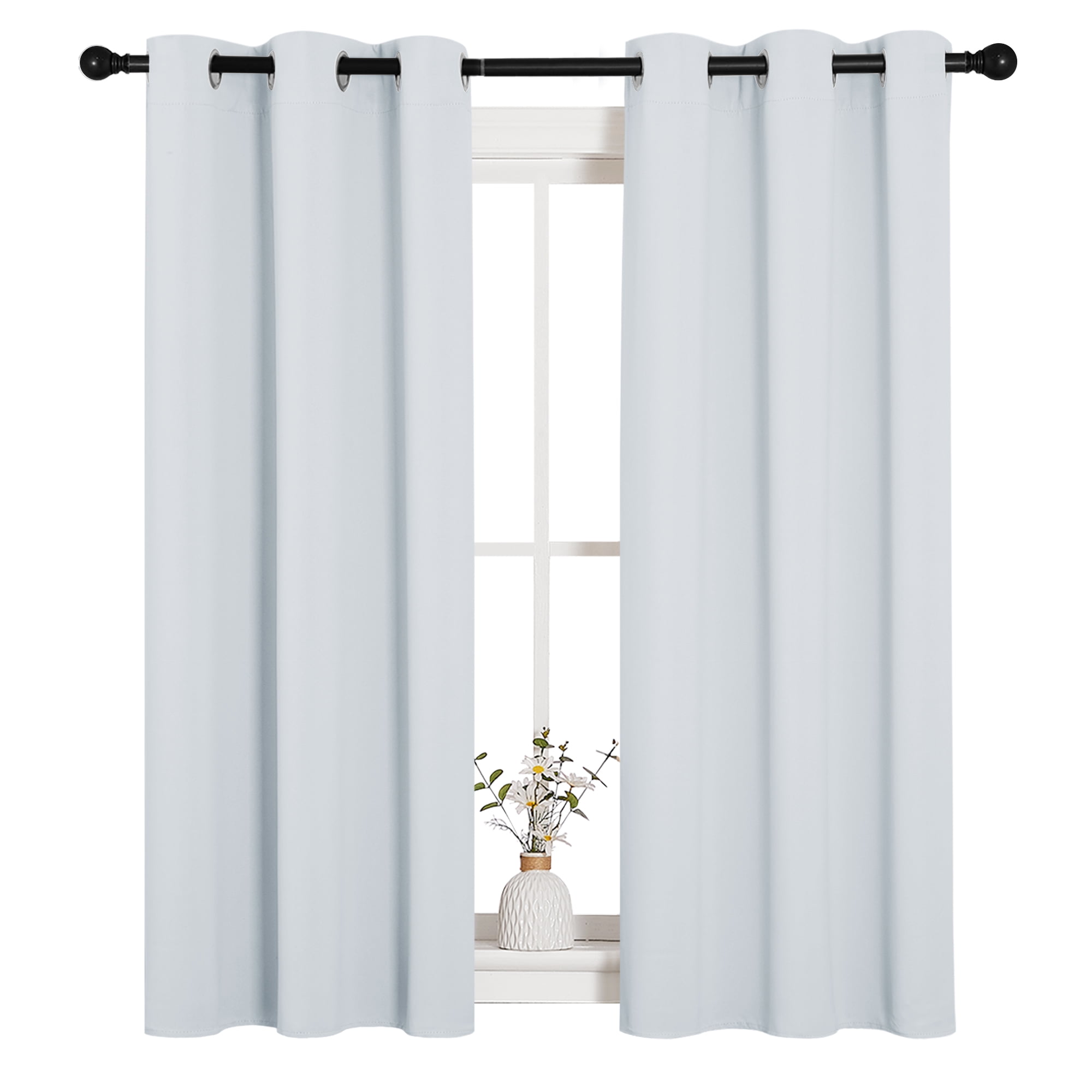 Coodeto Home Greyish White Solid Blackout Window Curtain Greyish White