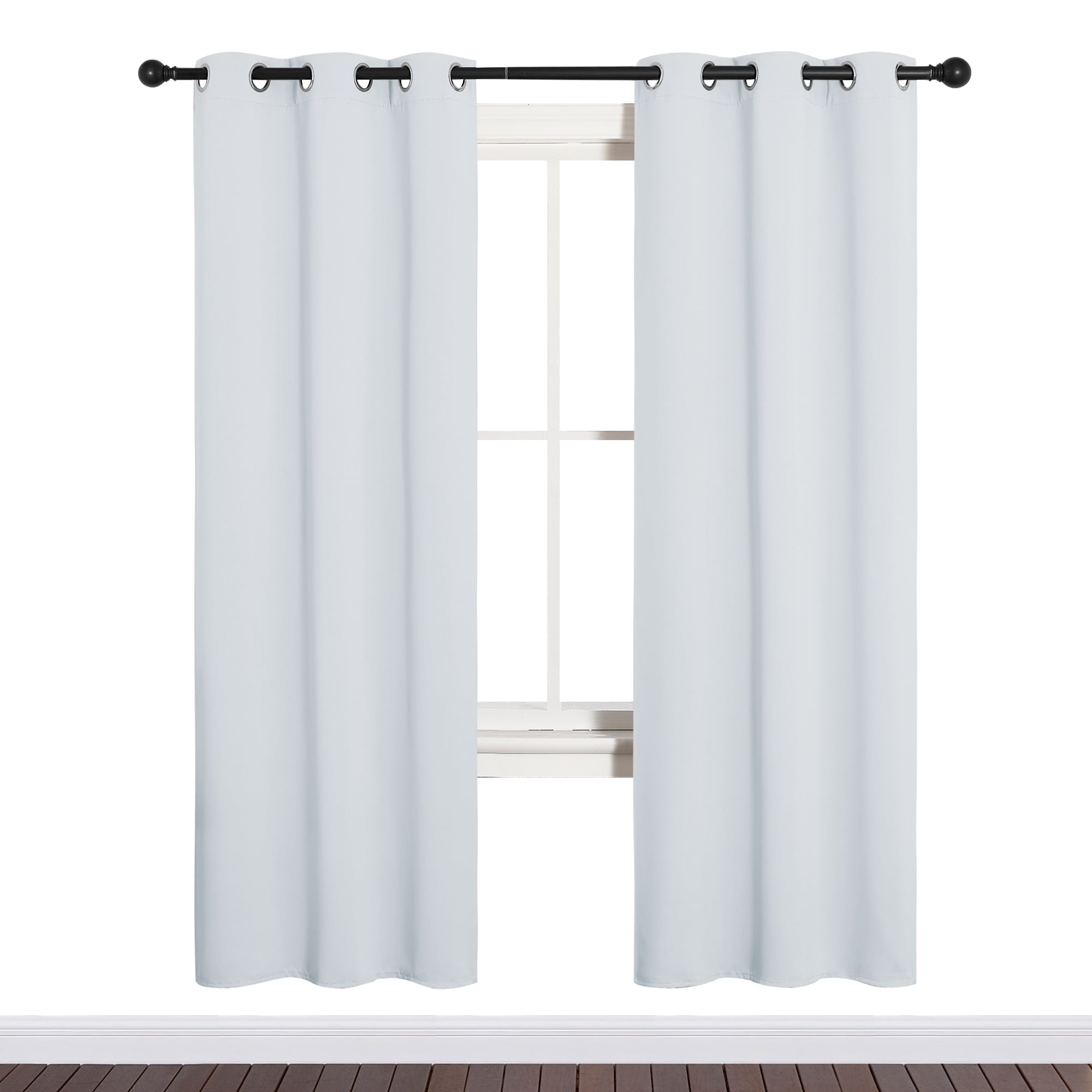 Coodeto Home Greyish White Solid Blackout Window Curtain Greyish White