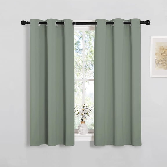 NICETOWN Home Sage Green Solid Blackout Window Curtain Greyish Blue Set of 2 W34 x L45 Room Darkening Window Treatment for Living Room Grommet