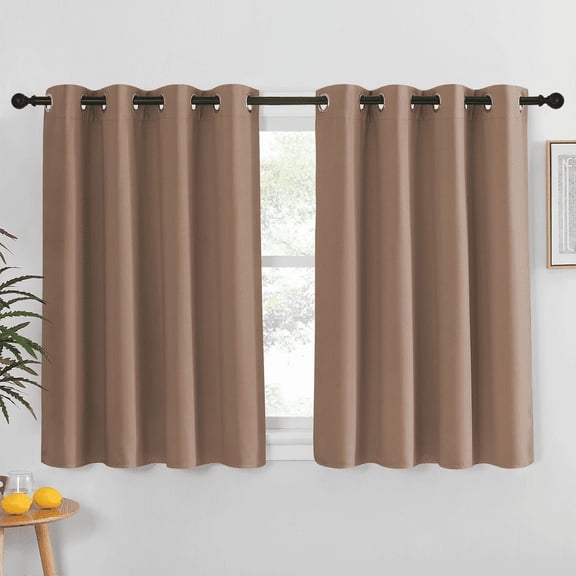 NICETOWN Kitchen Blackout Curtains Grommet Noise Reducing Thermal Insulated Solid Drapes, W52 x L45, Set of 2, Cappuccino
