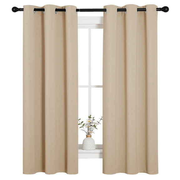 NICETOWN Light Blocking Drapes for Living Room Curtains Beige Set of 2 W34 x L72 Thermal Insulated 2 Panel Blackout Curtains for Living