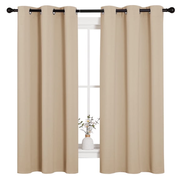 NICETOWN Light Blocking Drapes for Living Room Curtains Beige Set of 2 W42 x L45 Thermal Insulated 2 Panel Blackout Curtains for Living