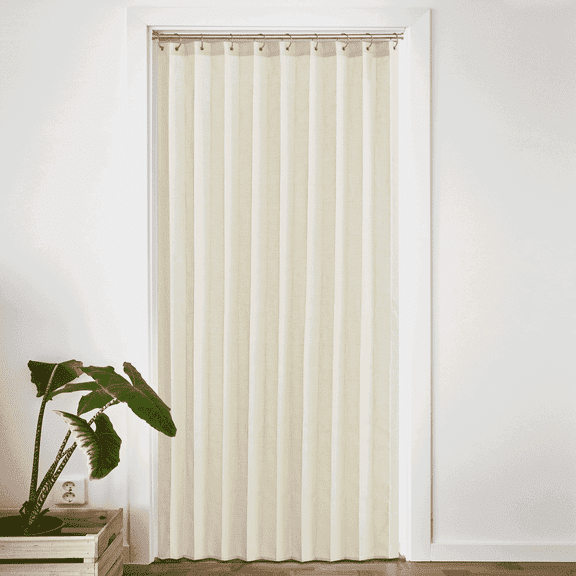 NICETOWN Linen Door Curtain for Doorway, Accordion Style Door Curtains Folding Linen Door Curtain Light Filtering Linen Curtains for Sliding Glass Door, 50"x80", Greyish White, 1 Panel