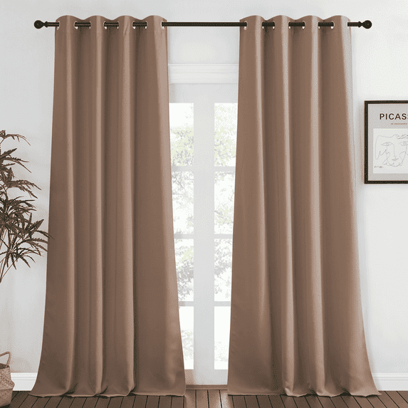 NICETOWN Long Blackout Curtains for Bedroom Thermal Insulated Noise Reducing Grommet Privacy Drapes, W52 x L95, Set of 2, Cappuccino