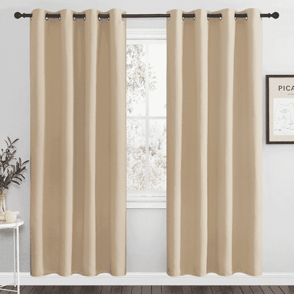 NICETOWN Mordern Blackout Draperies Curtains Insulated Solid Grommet Top Blackout Curtains, Biscotti Beige, 1 Pair, 52 x 78 Inch