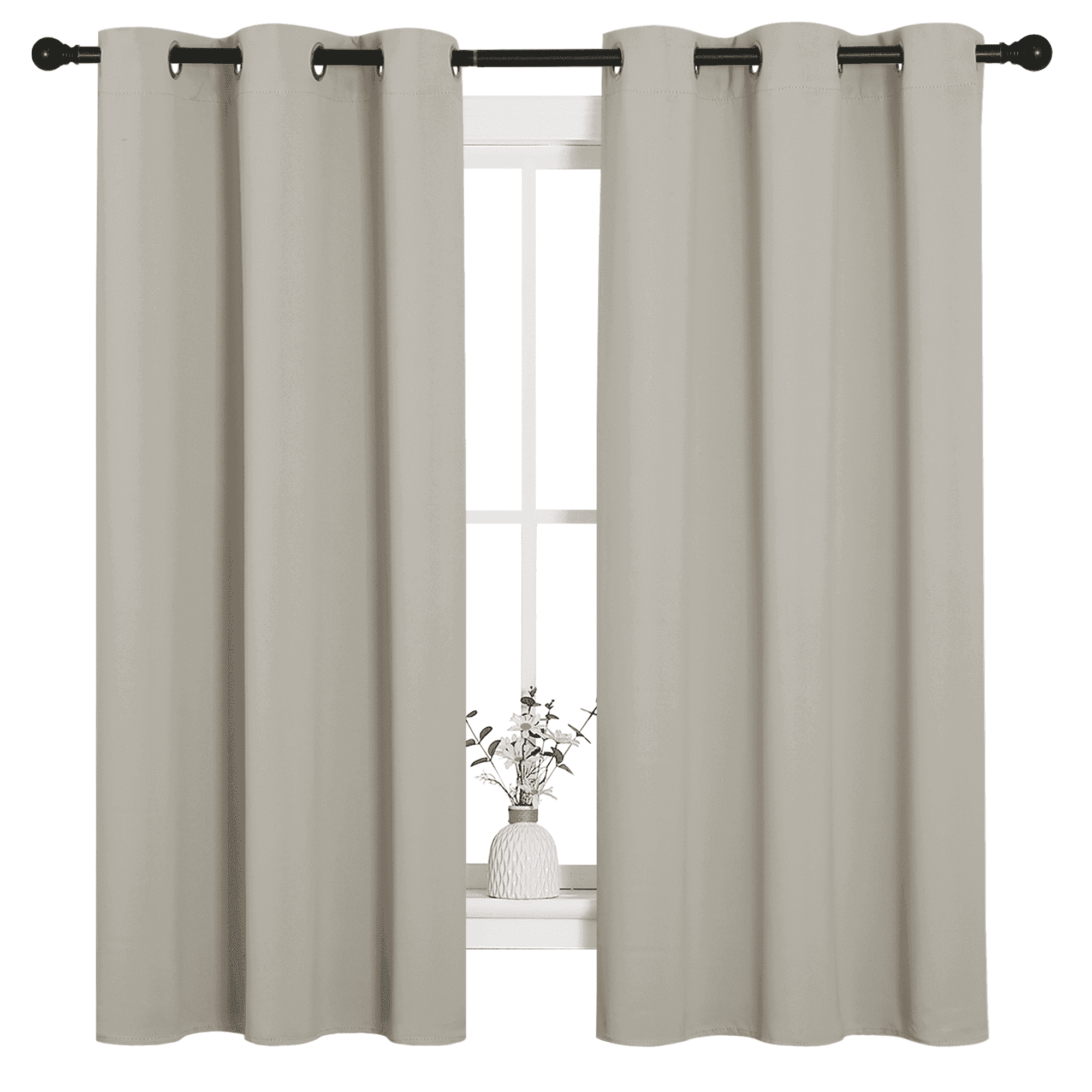 NICETOWN Natural Room Darkening Short Curtains 63 inch Long 42" Wide for Cafe,2 Panels, Thermal Insulated Grommet Room Darkening Draperies/Drapes for Window