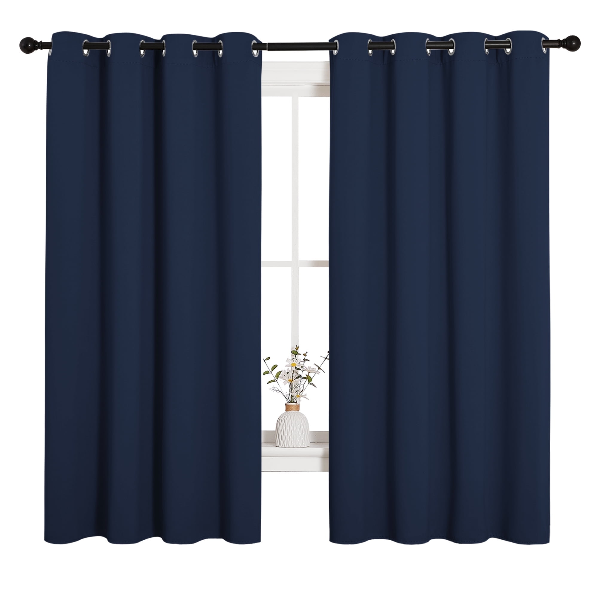 Navy Polyester Blackout Grommet Kitchen Window Tier Curtains