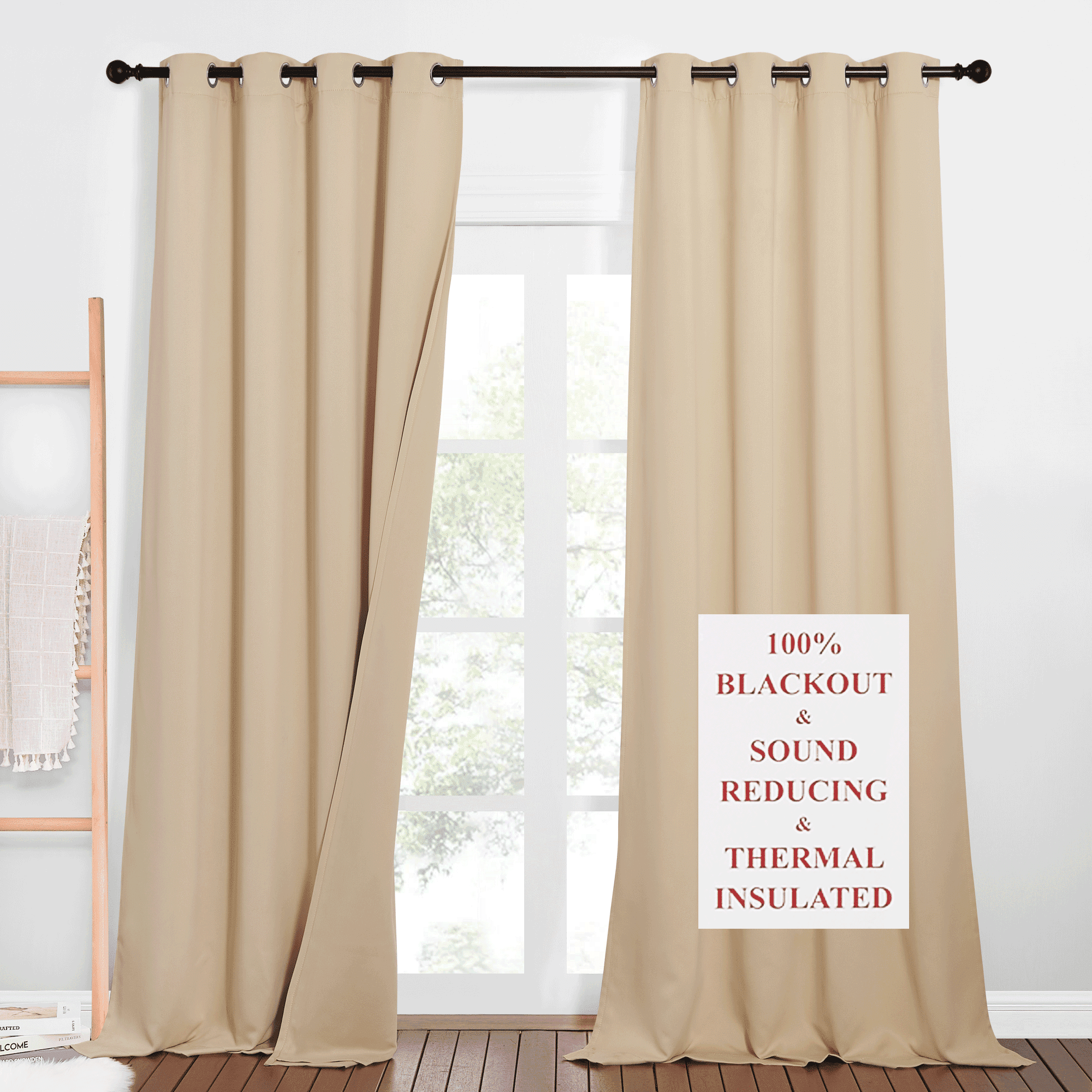 NICETOWN Noise - Blackout - Thermal Insulated Curtains, 3 Layers Grommet Privacy Room Darkening Drapes with Notoxic Detachable Felt Liner for Living Room Sliding Door, Biscotti Beige, 52"x 95, 1 Pair