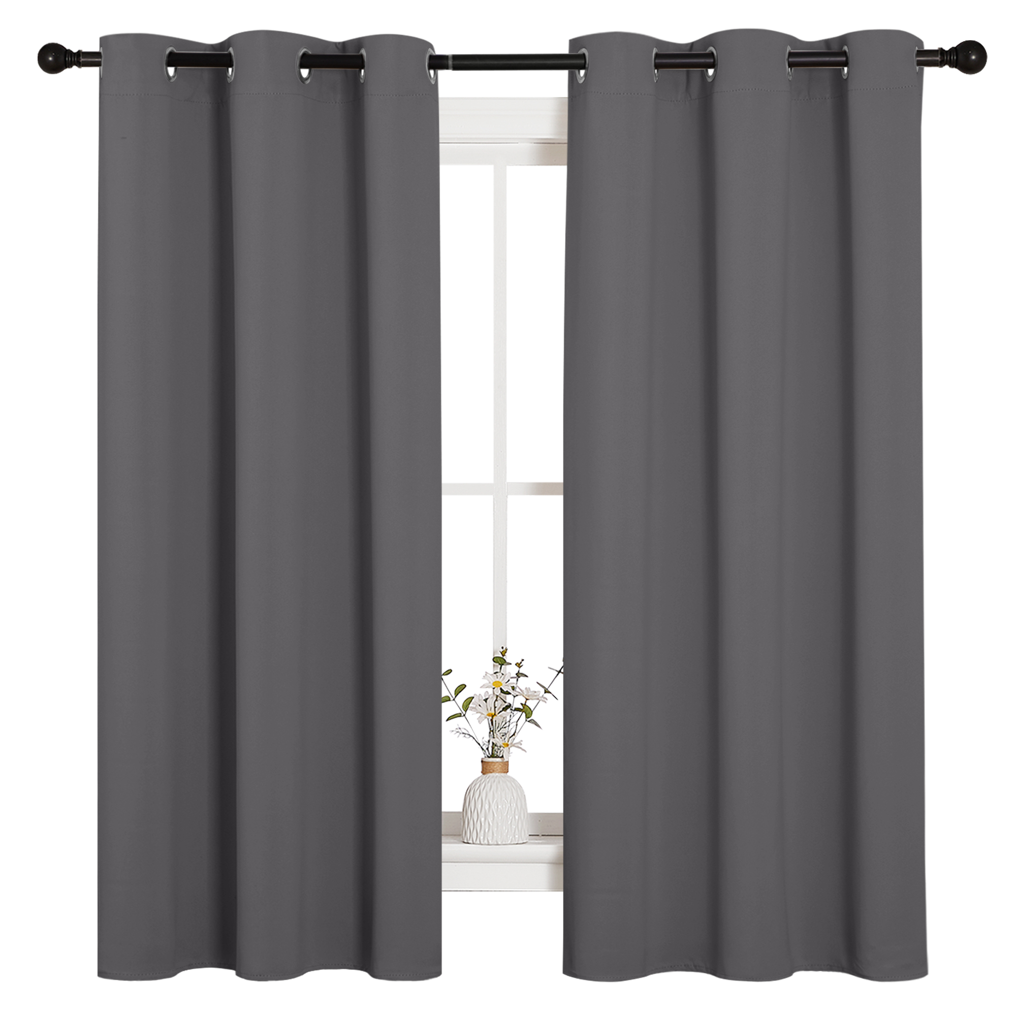 Coodeto Noise Reduction Blackout Curtains Grey Set of 2, W42 x L63