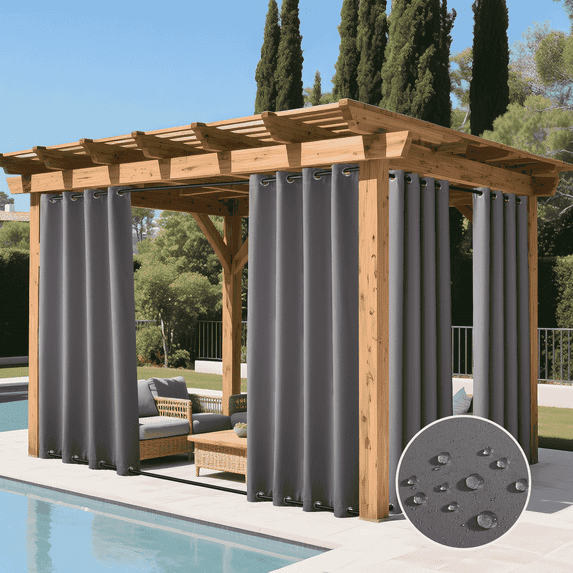 NICETOWN Outdoor Curtains 2 Panels Extra Long 108 in Waterproof Windproof Blackout Thermal Insulated Outdoor Drapes for Patio Gazebo, Grey, W52 x L108