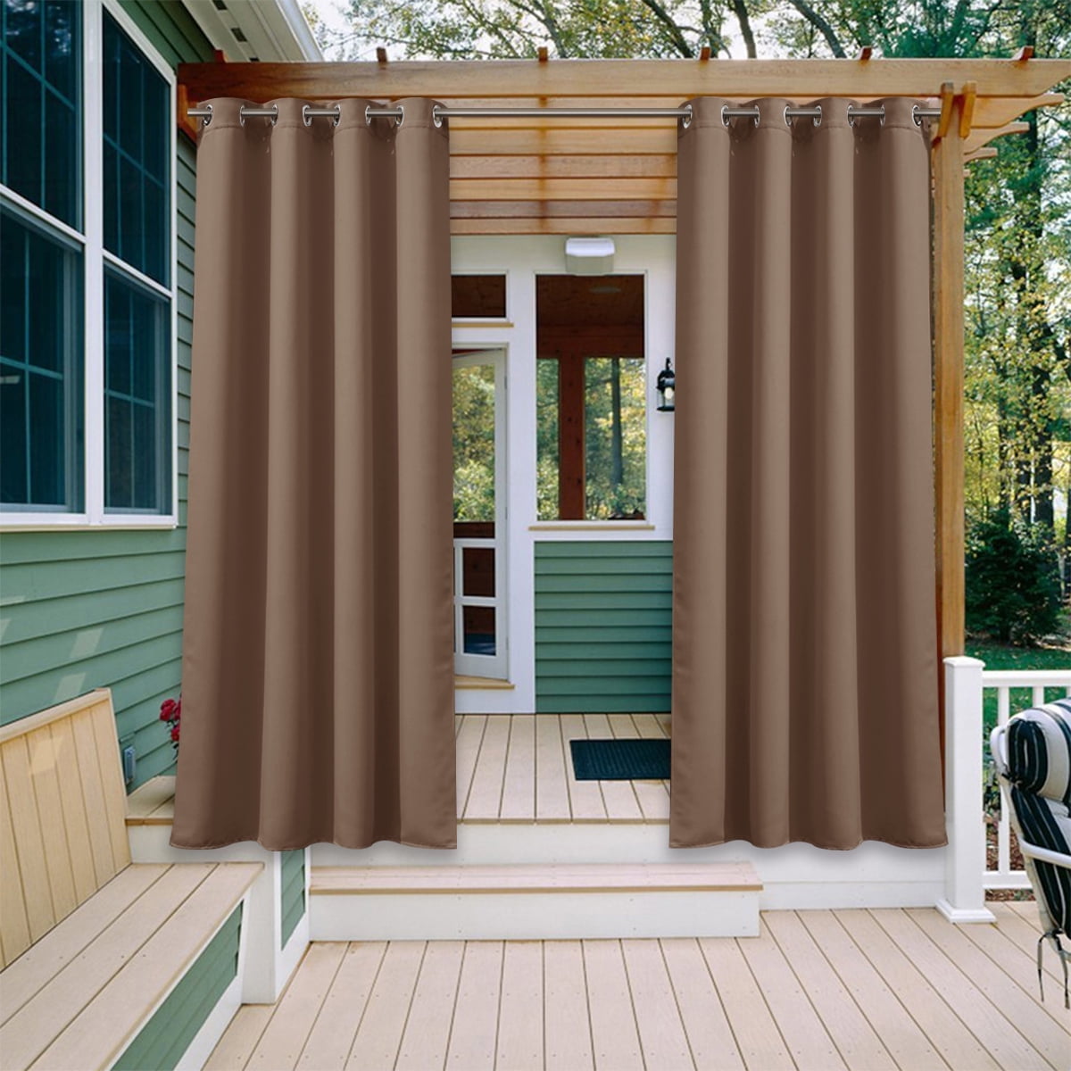 Coodeto Outdoor Curtains 2 Panels, Waterproof Windproof Blackout ...