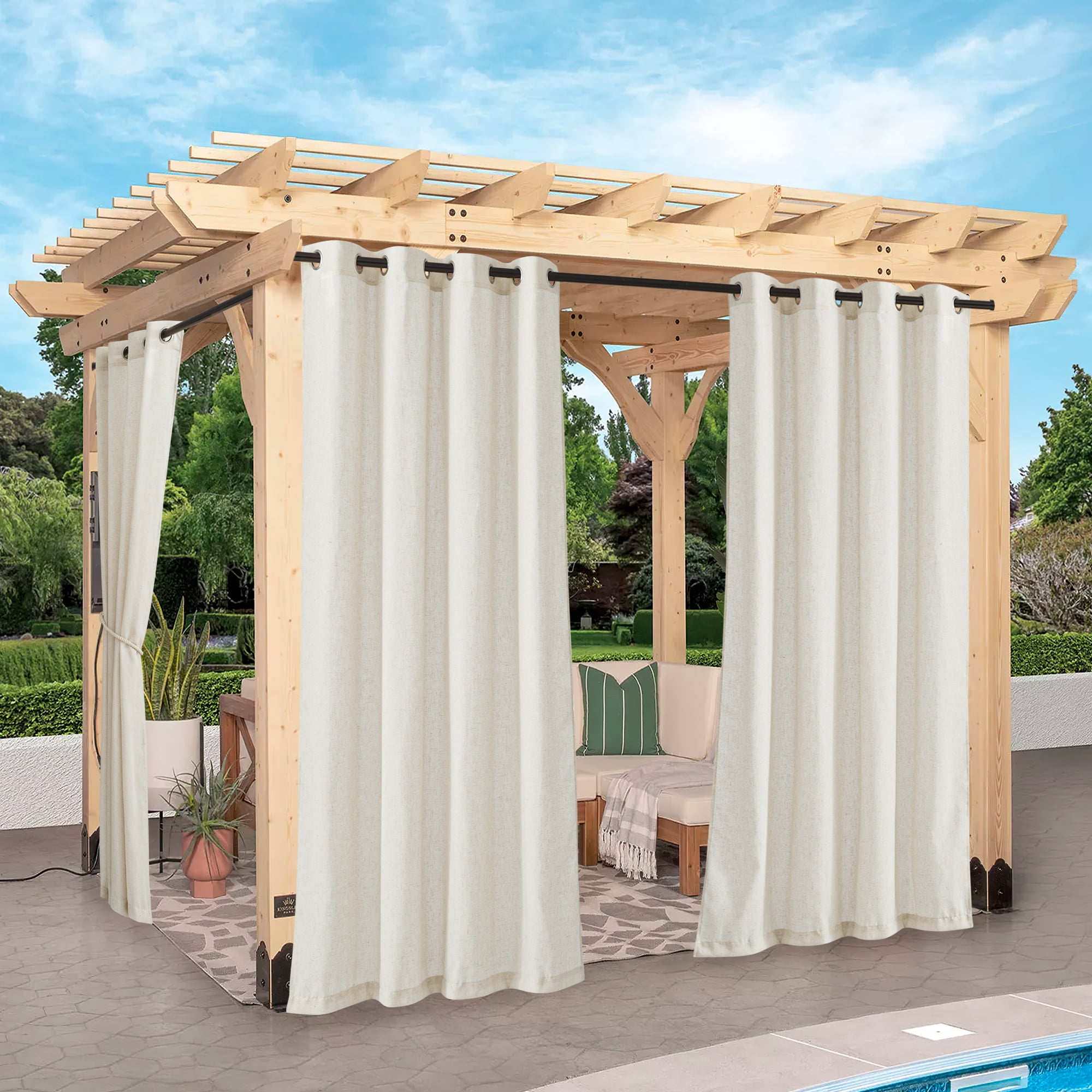 Coodeto Outdoor Curtains for Patio Waterproof 2 Panels, 52 x 108 Inch