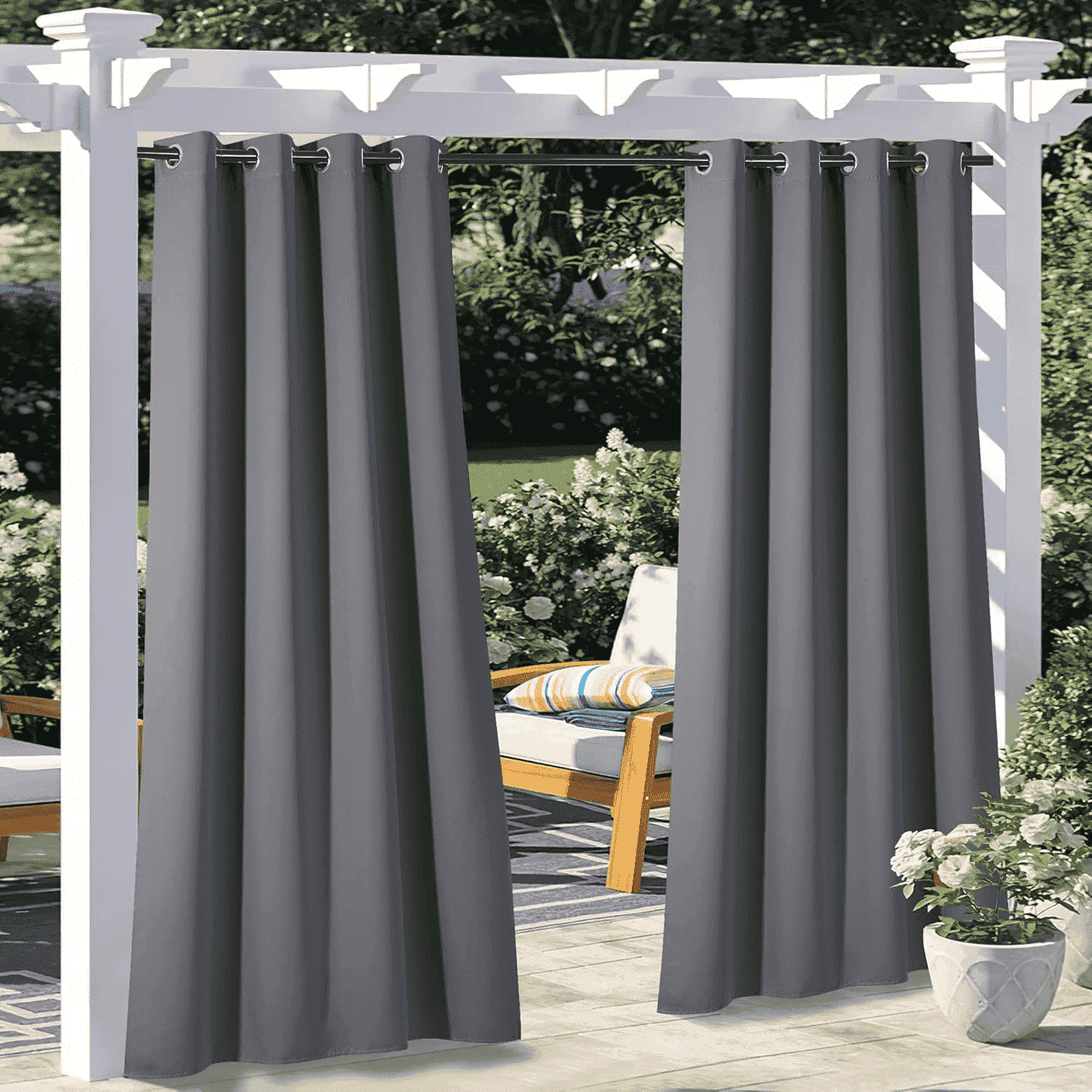 NICETOWN Outdoor Curtains Waterproof Privacy Stainless Steer Grommet Thermal Insulated Room Darkening Drapes, W52 x L95, Set of 2, Gray
