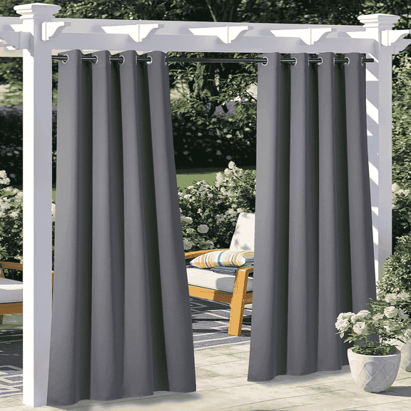 NICETOWN Outdoor Curtains Waterproof Privacy Stainless Steer Grommet Thermal Insulated Room Darkening Drapes, W52 x L95, Set of 2, Gray