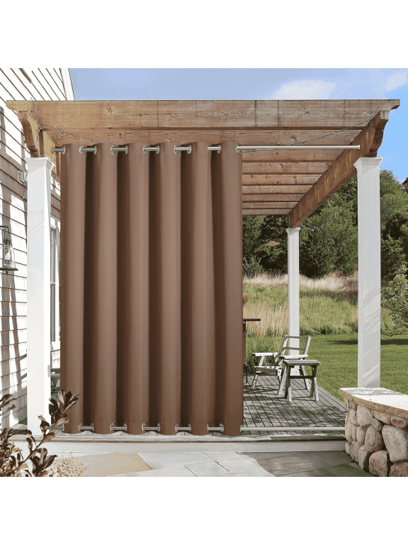 Outdoor Curtains for Patio Privacy Light Blocking Windproof Top & Bottom Grommet Thermal Insulation Drapes, W100 x L84, 1 Pack, Cappuccino