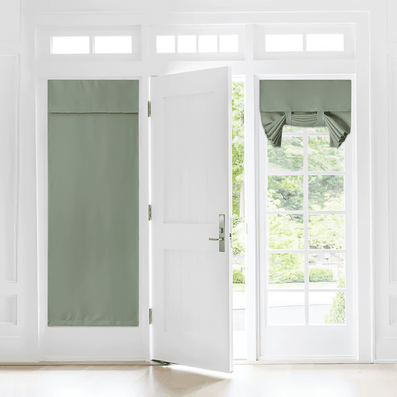 NICETOWN Room Darkening Blackout Window Curtains Solid Energy Saving French Door Curtain for Home Office Living Room, Greyish Green, 30"x72", 1 Panel