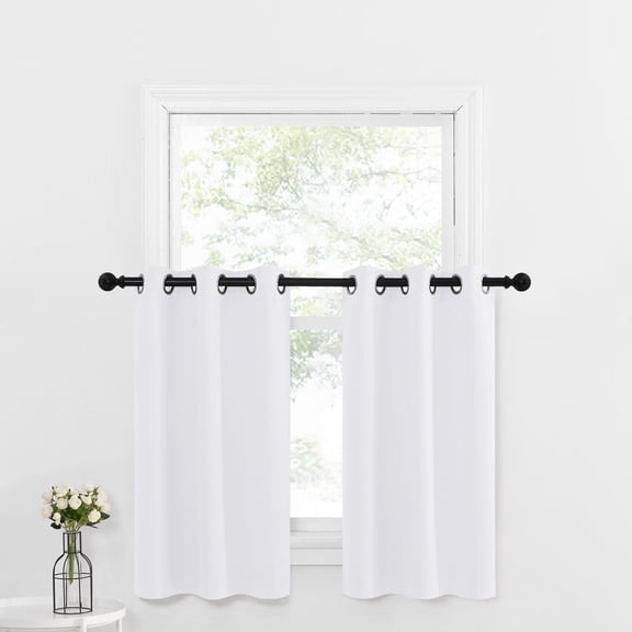 NICETOWN Short Blackout Curtains for Bathroom, Solid Half Window Treatment Energy Efficient Privacy Grommet Shade for Bedroom Basement Kitchen, 42"x36", Pure White, Set of 2