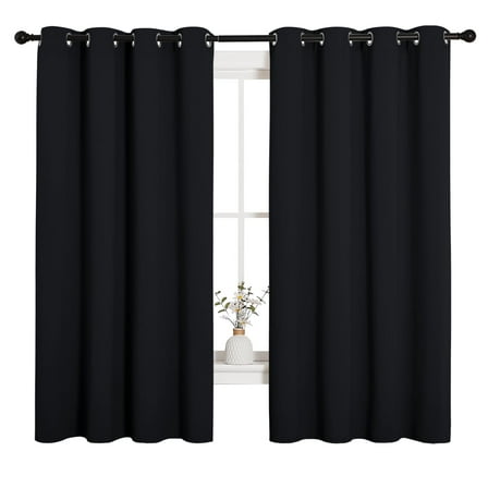 NICETOWN Short Blackout Curtains Black, Set of 2, W52 x L63 - Blackout Curtains for Kitchen and Kids Bedroom