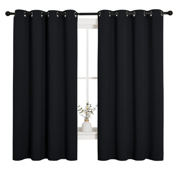 NICETOWN Short Blackout Curtains Black, Set of 2, W52 x L63 - Blackout Curtains for Kitchen and Kids Bedroom